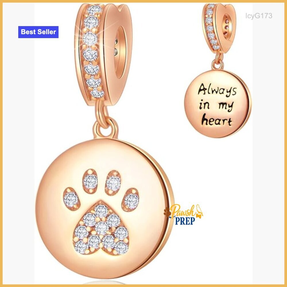 Sterling Silver Dog Paw Charm with CZ Stones for Bracelet or Necklace